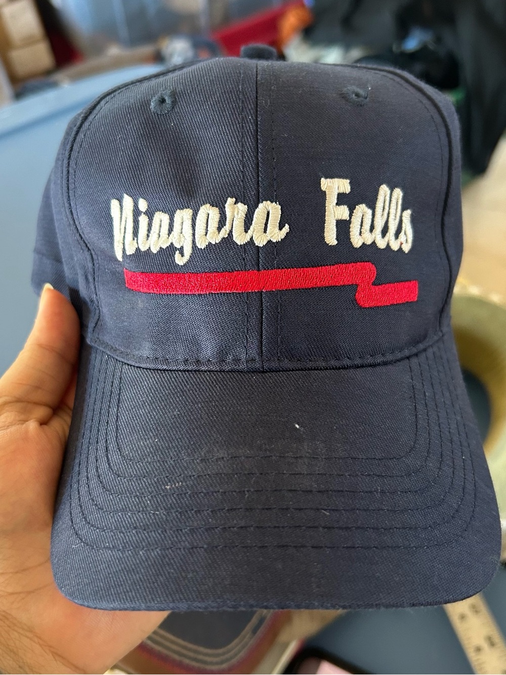 Niagara Falls adult Navy Baseball Cap with Red Accent #95